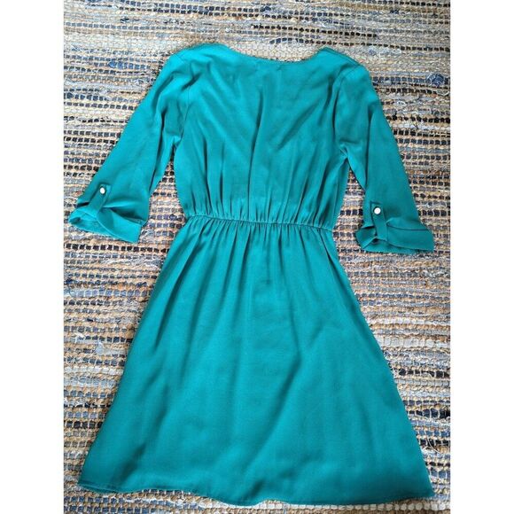NWT Willie Jays Dress Vneck Mini 3/4 Sleeves Green Sz S Elastic Waist Comfy Cute - Picture 7 of 7